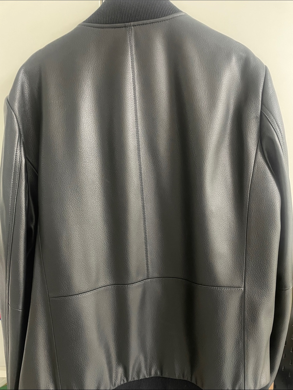 Men's Black Leather Bomber Jacket - Picture 5 of 5